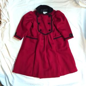 Victorian 100% Wool Girls Red Winter Coat